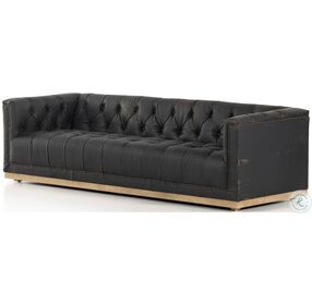 Maxx Destroyed Black Leather 95" Sofa