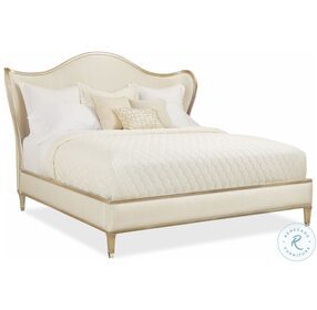 Bedtime Beauty Auric creme Queen Wing Upholstered Panel Bed