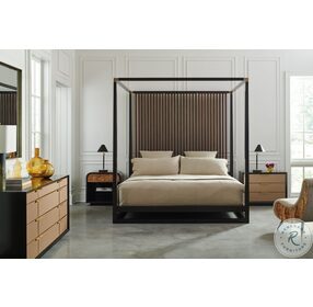 Pinstripe Dark Chocolate And Rich Walnut Canopy Bedroom Set
