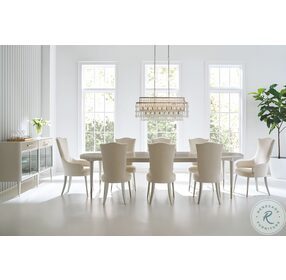 Love Feast Matte Pearl And Whisper Of Gold Extendable Dining Room Set