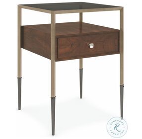 Shadow Box Rich Walnut And Brushed Antique Brass End Table