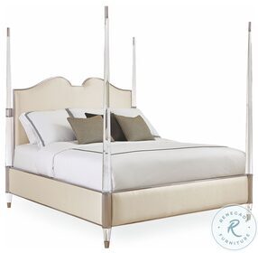 The Post Is Clear Lightly Brushed Chrome King Upholstered Poster Bed