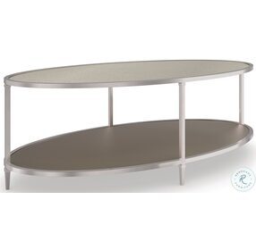 Shimmer Neutral Metallic And Antique Mirror Oval Cocktail Table