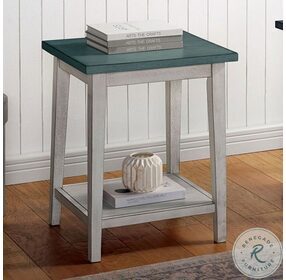 Banjar Antique White And Teal Side Table