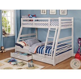 California Wire-Brushed White Twin Over Full Bunk Bed