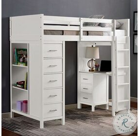 Cassidy White Twin Loft Bed With Drawer