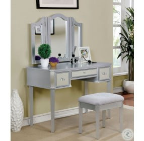 Clarisse Silver Vanity with Mirror and Stool