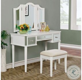 Clarisse White Vanity with Mirror And Stool