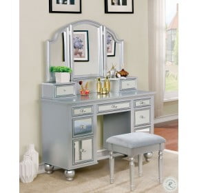 Tracy Silver Vanity with Mirror and Stool