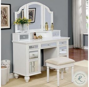 Tracy White Vanity with Mirror And Stool