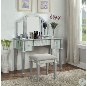 Cyndi Silver Vanity with Mirror and Stool