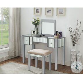 Joyce Silver Vanity with Mirror And Stool
