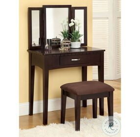 Potterville Espresso Vanity with Mirror And Stool