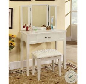 Potterville White Vanity with Mirror And Stool