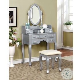 Harriet Silver Vanity with Mirror And Stool