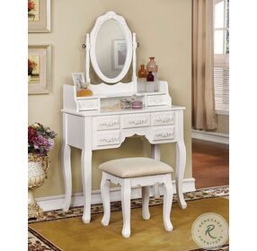 Harriet White Vanity with Mirror And Stool