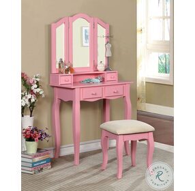 Janelle Pink Vanity with Mirror And Stool