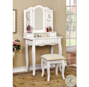 Janelle White Vanity with Mirror And Stool