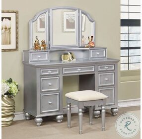 Athy Silver Vanity with Mirror And Stool
