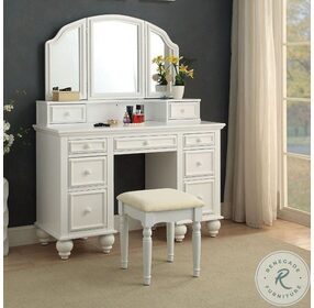 Athy White Vanity with Mirror And Stool