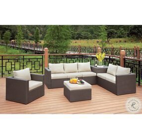 Davina Brown and Beige Outdoor Patio With Ottoman RAF Sectional