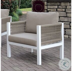 Sasha White And Light Taupe Outdoor Arm Chair