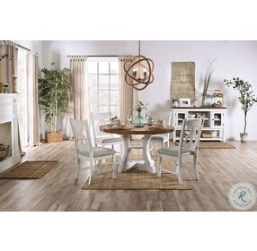 Auletta Distressed White And Oak Round Dining Room Set