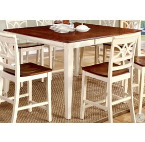 Torrington II White and Cherry Square Counter Height Extendable Leg Dining Table