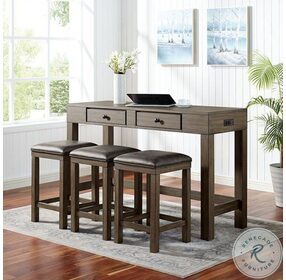 Gualde Wire Brushed Dark Oak And Gray 4 Piece Counter Height Dining Table Set