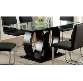 Lodia I Black Glass Top Rectangular Pedestal Dining Table
