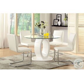 Lodia White Glass Top Round Pedestal Dining Room Set