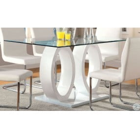 Lodia I White Glass Top Rectangular Pedestal Dining Table