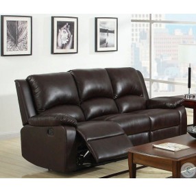 Oxford Rustic Dark Brown Leatherette Reclining Sofa