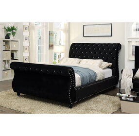 Noella Black Queen Upholstered Sleigh Bed
