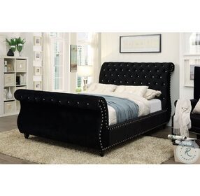 Noella Black King Upholstered Sleigh Bed