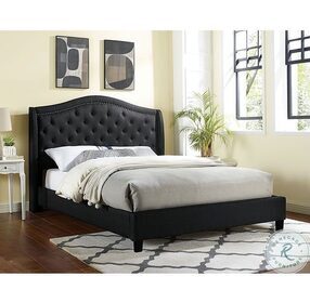 Carly Black Upholstered King Platform Bed