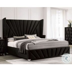 Carissa Black Upholstered Wingback Queen Panel Bed