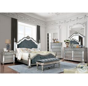 Azha Silver Upholstered Poster Bedroom Set