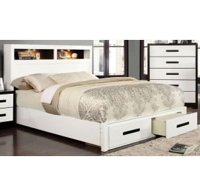 Rutger White and Black Queen Bookcase Storage Bed