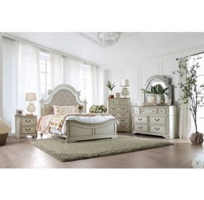 Pembroke Antique Whitewash Upholstered Panel Bedroom Set