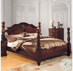 Tuscan Glossy Dark Pine California King Poster Bed