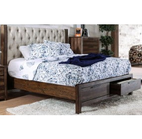 Hutchinson Rustic Natural Tone Queen Bed Upholstered Panel Storage Bed
