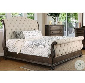Lysandra Rustic Natural Tone King Upholstered Sleigh Bed