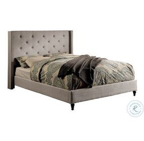 Anabelle Warm Gray Wingback Full Upholstered Platform Bed