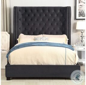 Mirabelle Dark Gray Upholstered Wingback King Panel Bed