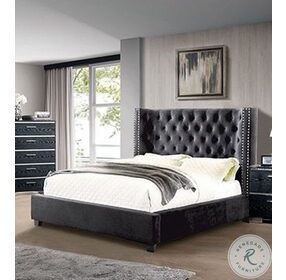 Cayla Dark Gray Upholstered Wingback King Panel Bed