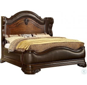 Arcturus Brown Cherry King Upholstered Panel Bed