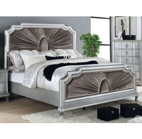 Aalok Silver And Warm Gray King Upholstered Panel Bed