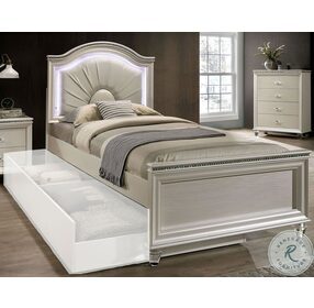 Allie Pearl White Upholstered Full Panel Bed