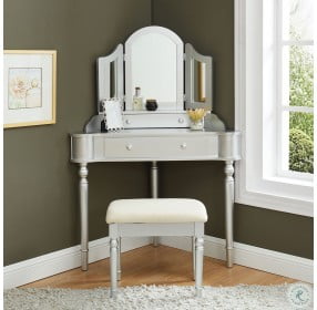 Kasey Silver Vanity with Mirror and Stool